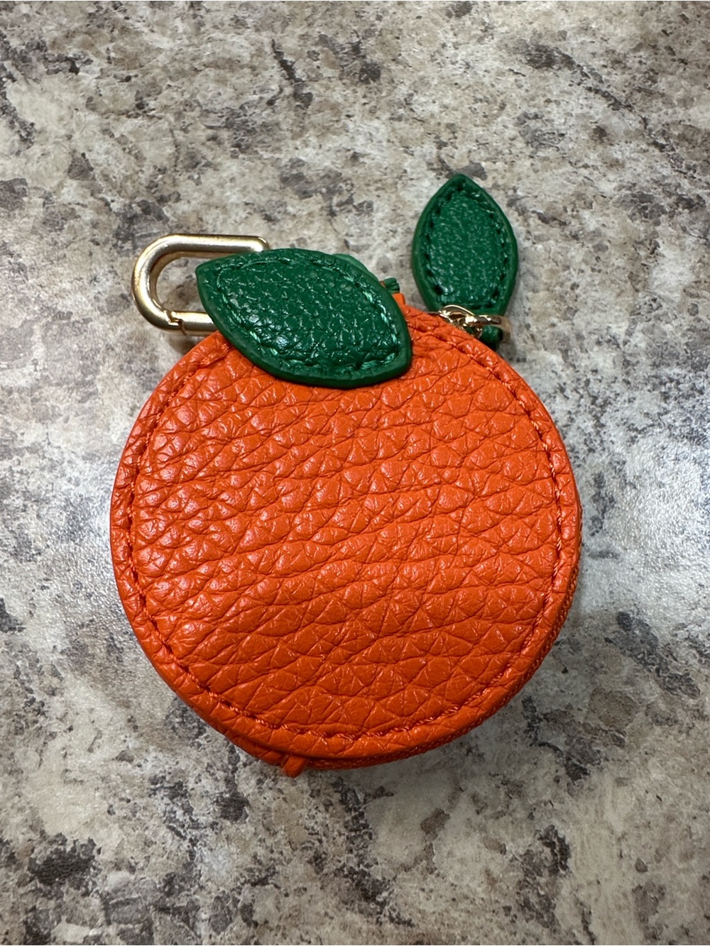 Orange Fruit Coin Pouch with Green Leaf Accent - Women Accessories